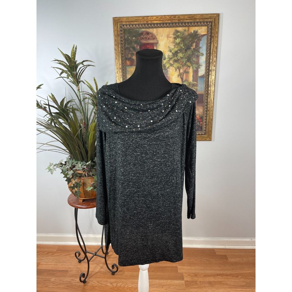 Zenergy‎ by Chico's Top Womens Size 2 Black Shimmer Sparkly Scoop Neck Glamour